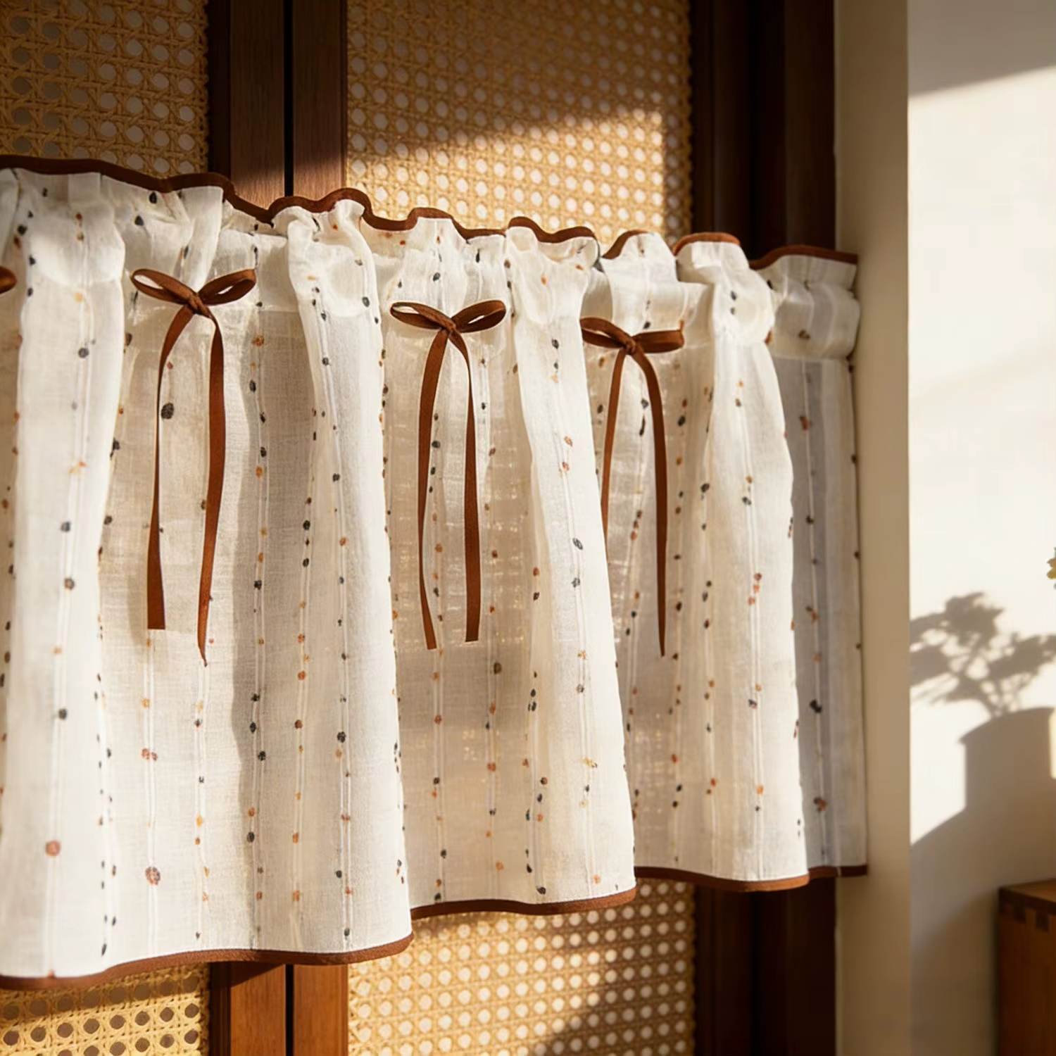 Voilage vintage style ferme en tissu Dobby