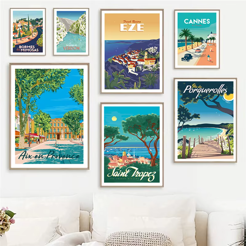 Affiche de voyage de paysage de plage de Provence de Riviera française