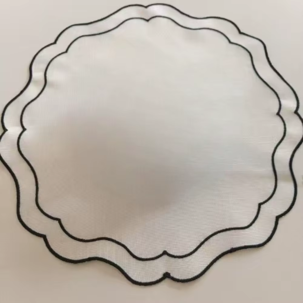 Napperons brodés en tissu et dentelle en lin de bambou