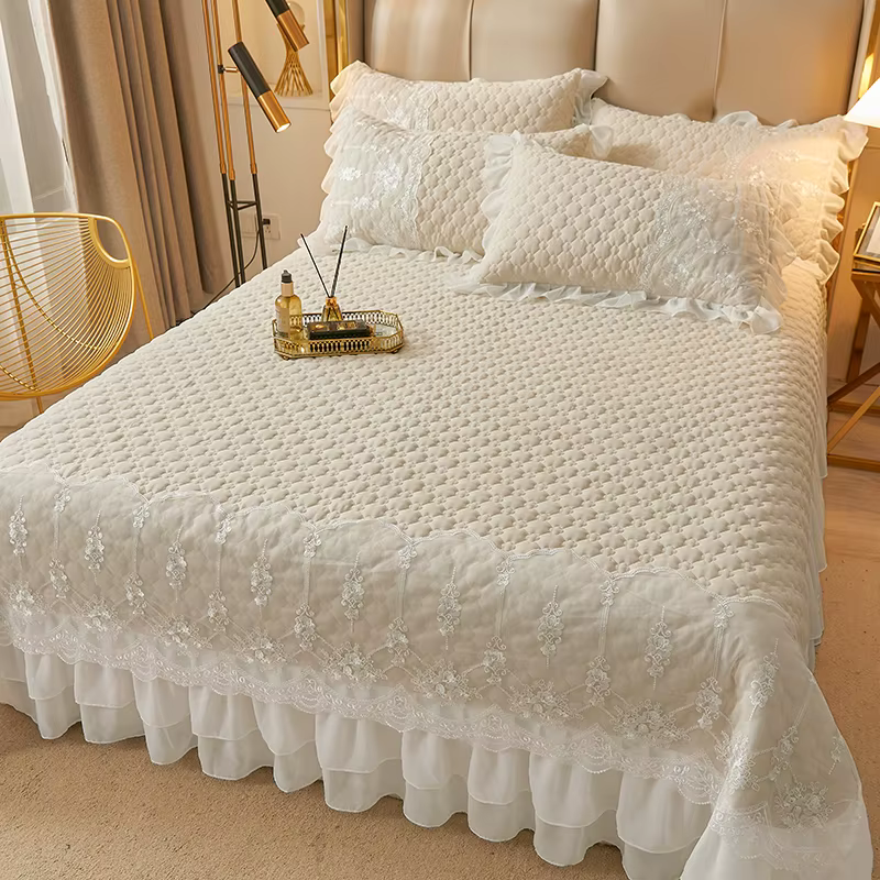 Jupe de lit en dentelle matelassée épaisse de couleur unie