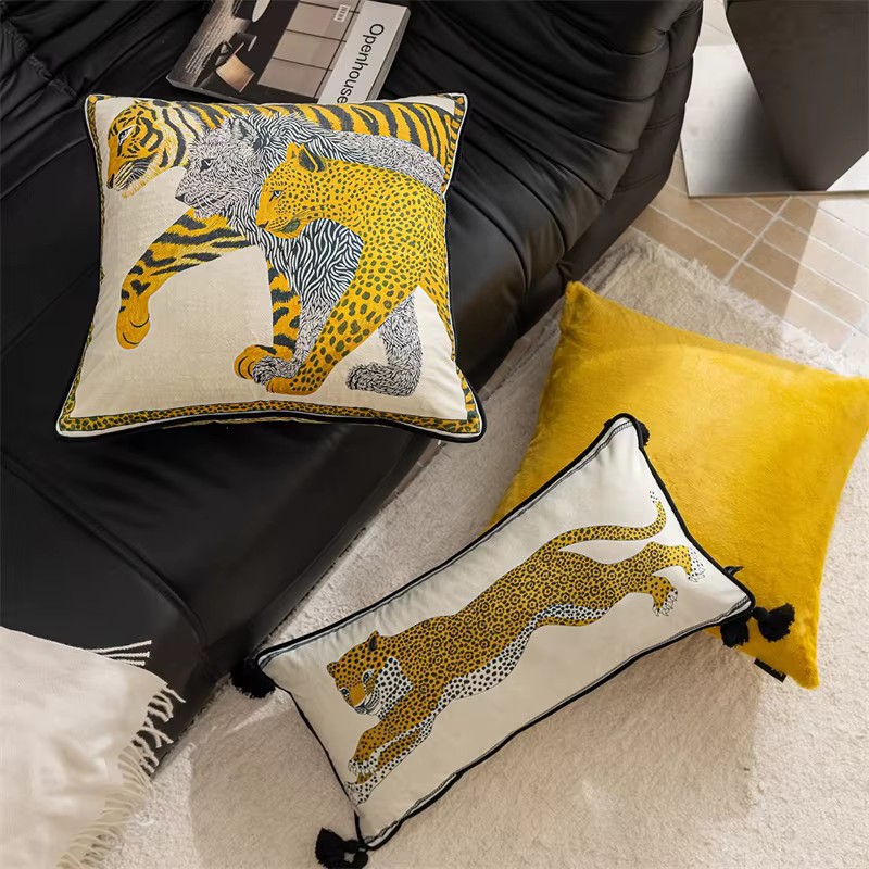 Housse de coussin vintage motif guépard pour mobilier de patio