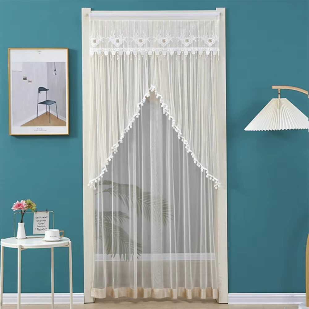 Rideau de porte double couche en dentelle transparente brodé