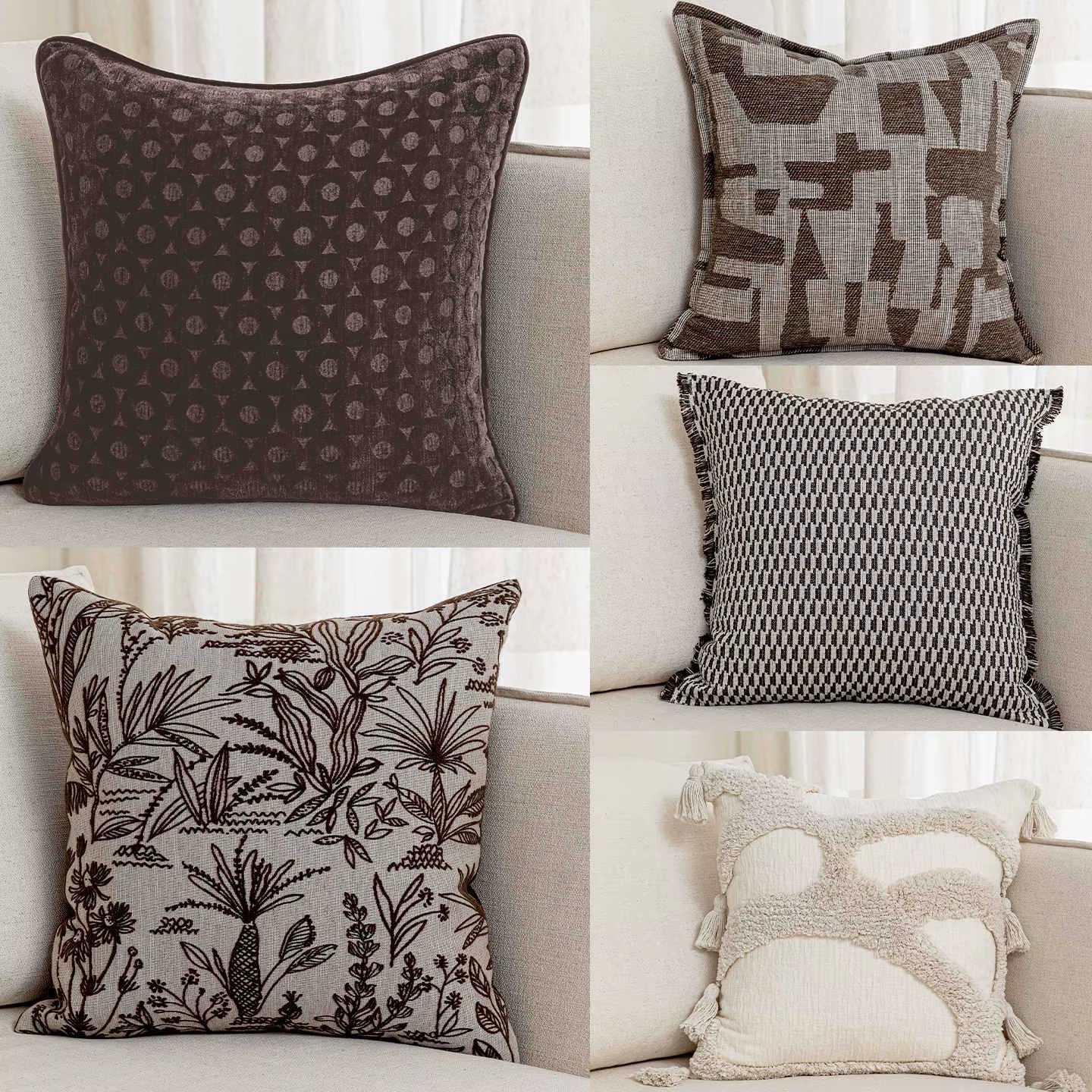 Housse de coussin jacquard marron vintage de qualité supérieure