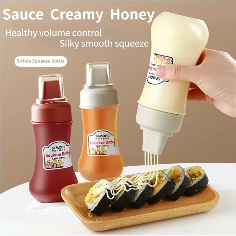 Bouteille de sauce à 5 trous avec buse