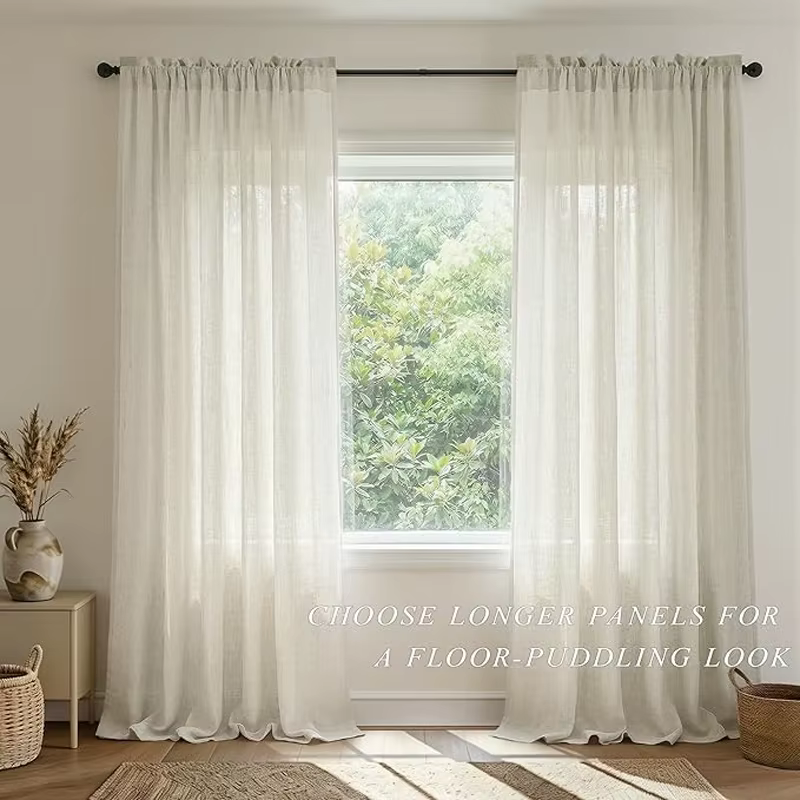 Voilage beige en tulle imitation coton et lin pour chambre ou salon