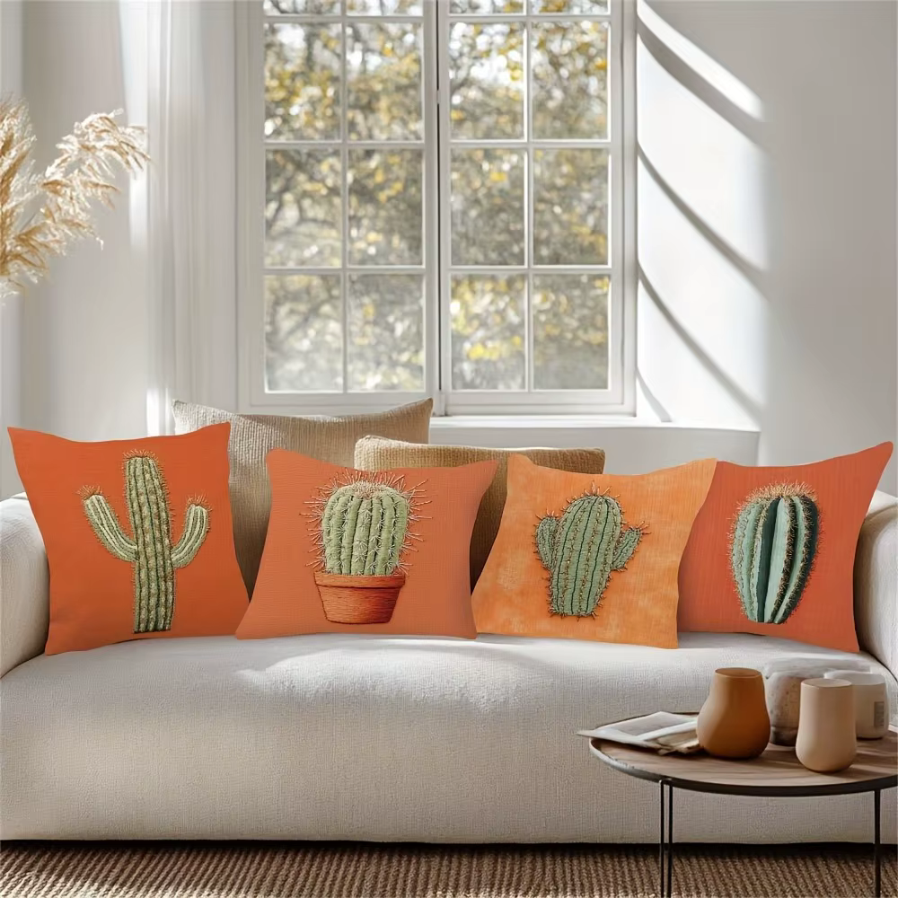 Housse de coussin imprimée cactus tropicaux