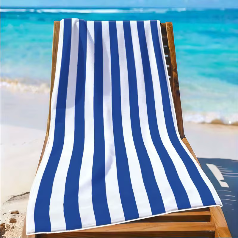 1 pièce, serviette de plage rayée bleue et blanche