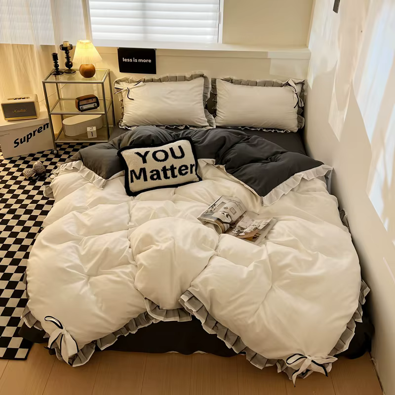 Ensemble de draps de lit en dentelle avec nœud papillon