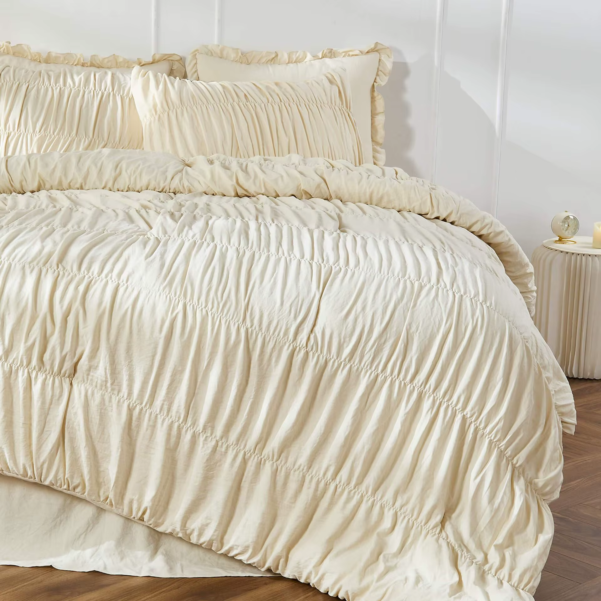 Housse de couette et couette bohème plissée couleur blé