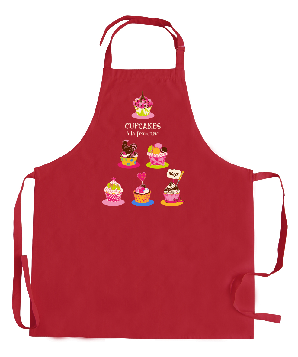 Tablier de cuisine sans poche Cupcake recycl Rouge 72 x 90