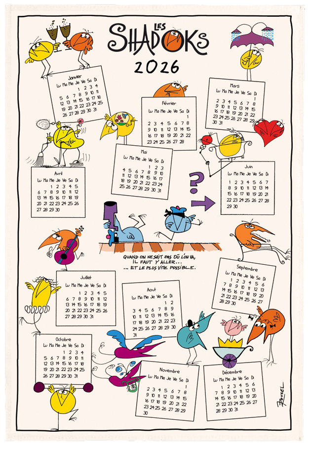 Torchon Shadoks Calendrier 2026 Ecru 48 x 72