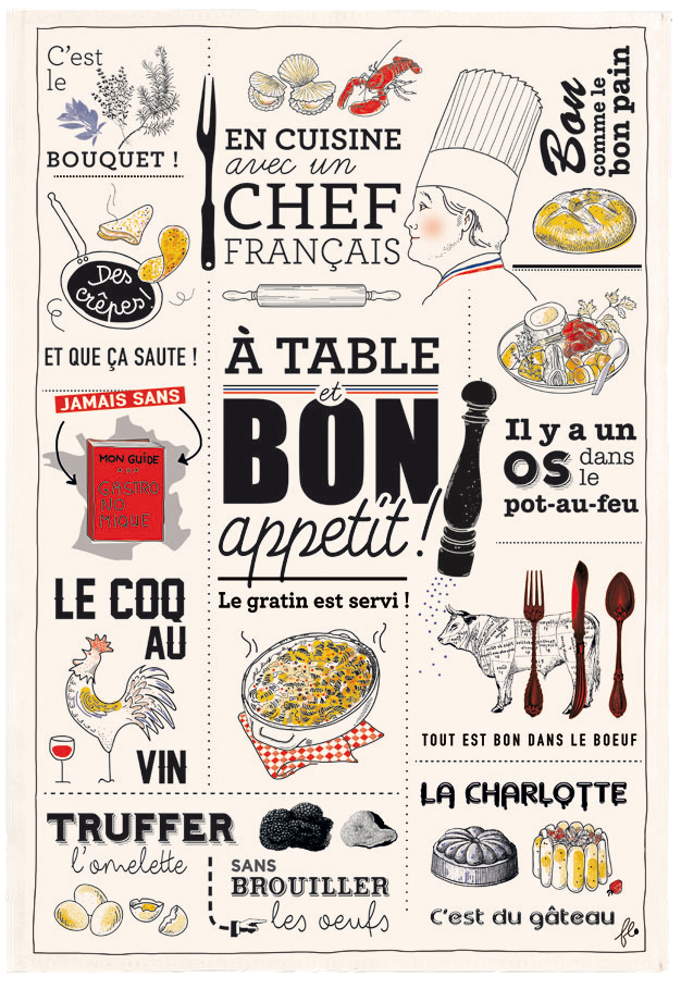 Torchon Cuisine Franaise Ecru 48 X 72