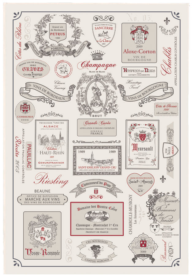 Torchon tiquettes de vins Ecru 48 X 72