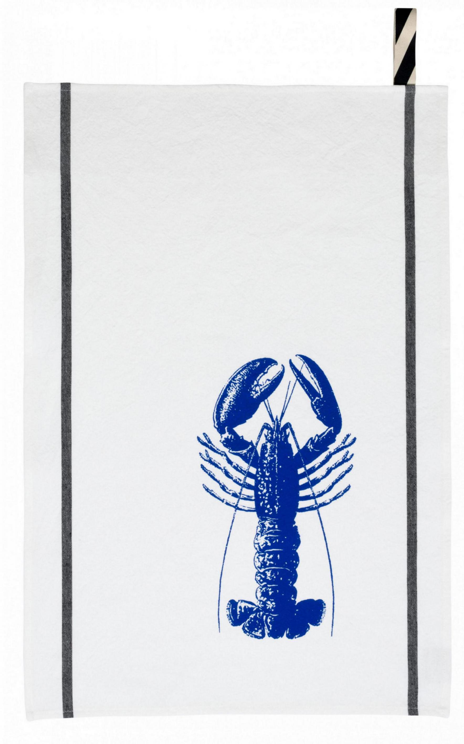 Torchon Homard Bleu mcano Blanc 50 x 70
