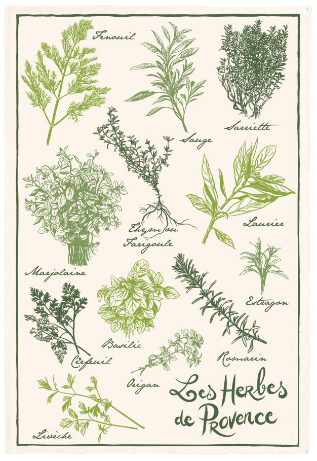 Torchon Imprim Les herbes de provence Ecru 48 x 72