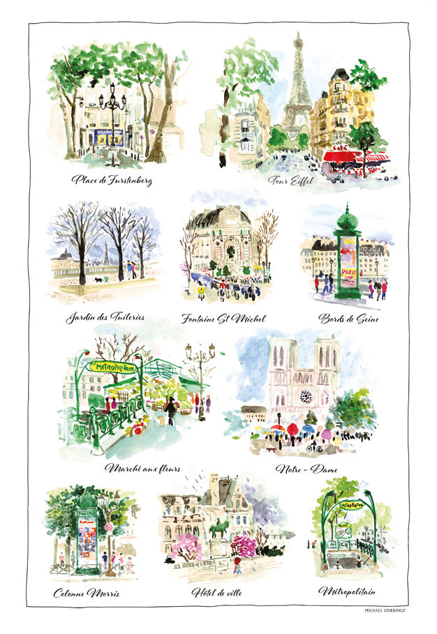 Torchon Paris scnettes Blanc 48 x 72